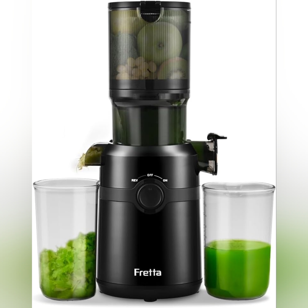 New Fretta Cold Press Juicer with 4.25" Large Feed Chute (Black)